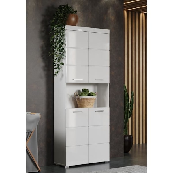 Dobbelt badeværelsesmøbel - 4 døre + 1 niche - B73 x D31 x H190 cm - Hvid - AMANDA