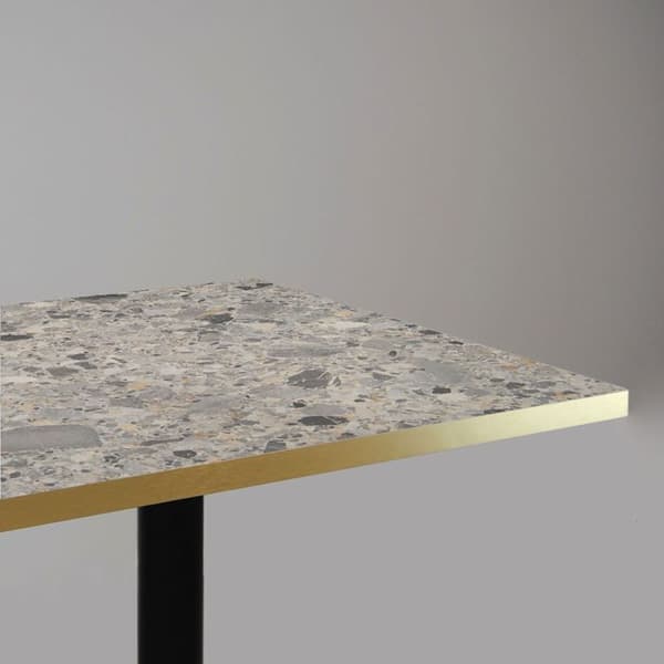 Barbord 60 x 60 cm - Rund terrazzo cepp model med messingkanter Grå