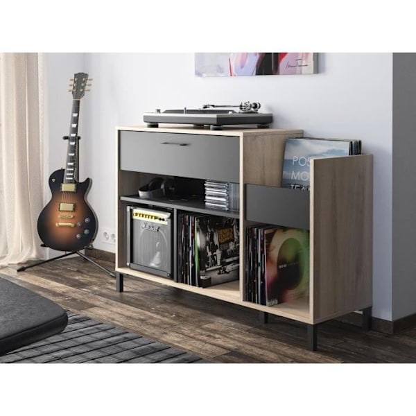 Vinyl opbevaringsenhed - GAMI - Platin - Urban stil - Eg indretning - Sort - L 115 x D 40 x H 81 cm Ek och svart