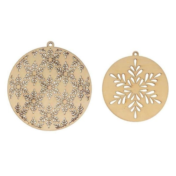2 pyöreää puista medaljonkia Ø 10 cm ja 21 cm - Lumihiutaleet Beige