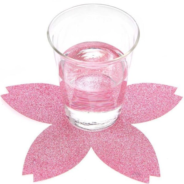 6 glitter-kirsebærblomsterunderlag, i filt, 19 x 19 cm Rosa