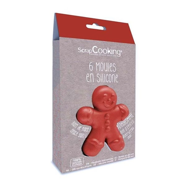 Siliconeforme - SCRAPCOOKING - Gingerbreadmand - 10,5 x 9,3 cm - 6 stk - Kompatibel med fryser og opvaskemaskine kastanj