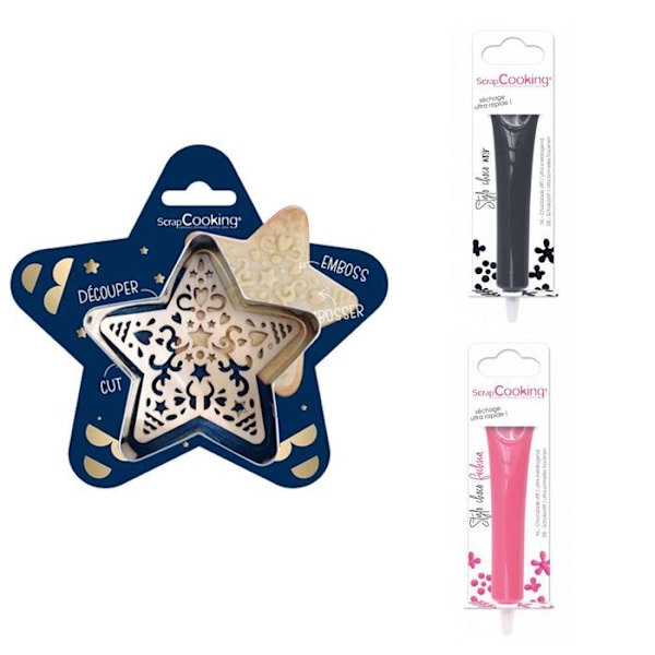Kit för präglad kaka Star + 2 mörk choklad och fuchsia pennor Grå
