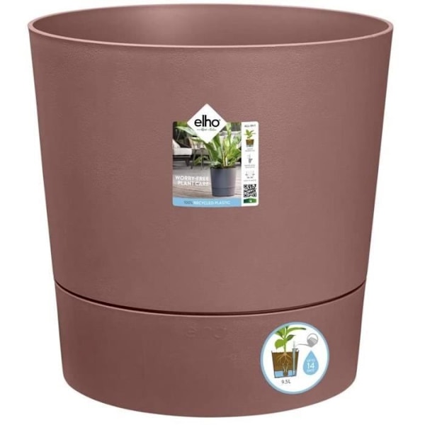 Elho GREENSENSE AQUA CARE Rund Grædepotte - Plasttank - Med Hjul - Ø30 x H 29,1 cm - Lerbrun Clay Brown