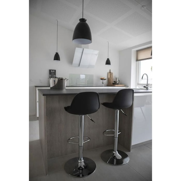 2 sorte barstole i sort med forkromede ben Svart
