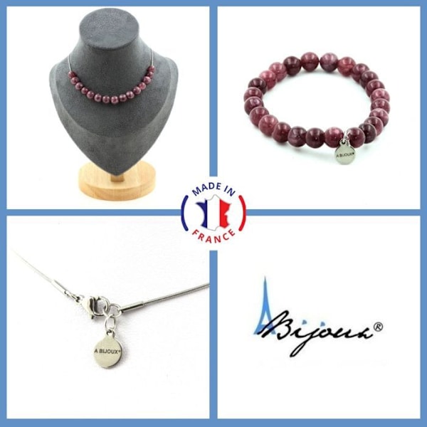 Sten og mineraler. Smykkesæt Armbånd Halskæde 15 Lepidolite Perler 8 mm. Kæde i tilpasselig størrelse. Lila