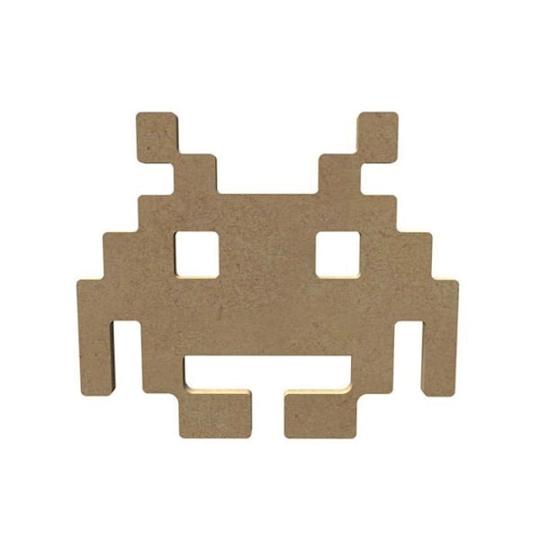 Utomjordisk space invader i MDF-trä för att dekorera - 15 cm kastanj
