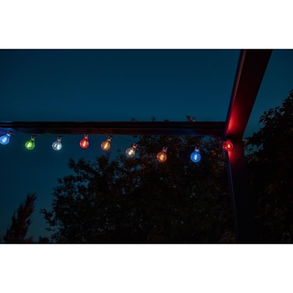 GALIX solar guinguette-girland - 10 flerfärgade glödlampor - Utomhus svart tråd