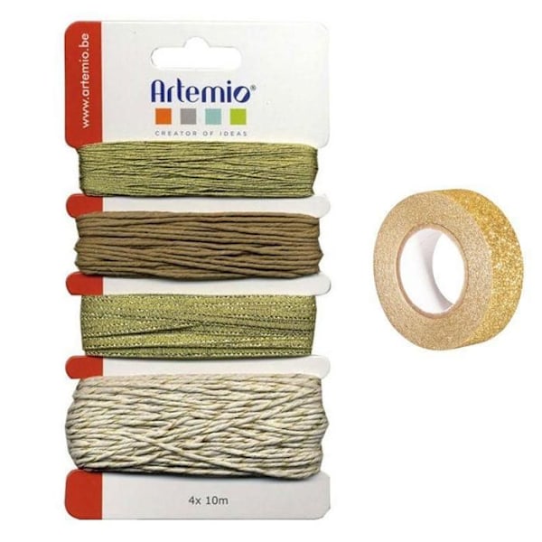 Sortiment av gyllene snören + gyllene glitter maskeringstejp 5 m gyllene