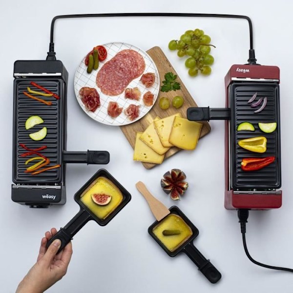 WEASY TIK12 Kytkettävä musta raclette 2 hengelle - Grilli - 400W - Tarttumaton pinnoite - Irrotettava levy Svart