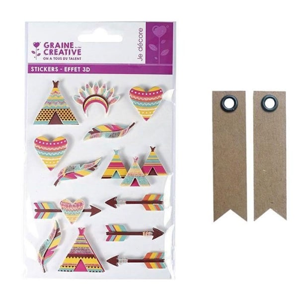 13 3D intialaista tarraa 5 cm + 20 kraft-viiritarraa Flerfärgad