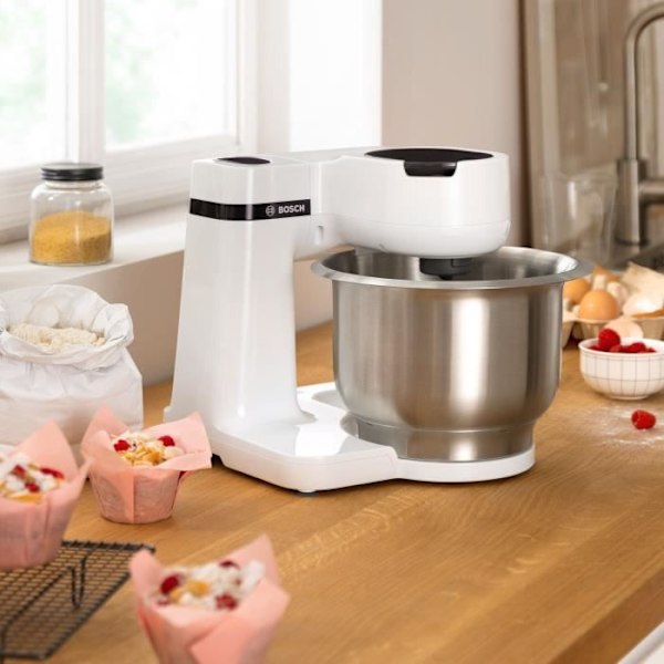 Køkkenmaskine Serie 2 BOSCH - Foodprocessor - 700W - 4 hastigheder + turbo - 3,8 L røreskål i rustfrit stål - 1,25 L blender - Hvid