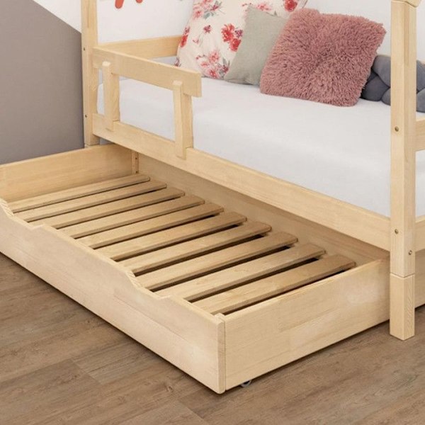 Rullåda för förvaring eller säng - lackad trä för säng 120 x 190 cm Beige