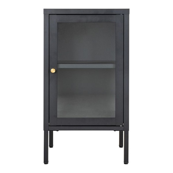 Pieni buffet 1 ovi 38x35x70 cm lasista ja mustasta metallista Svart