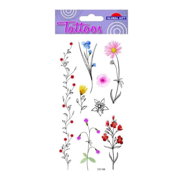Tillfälliga tatueringar - Fina blommor - Svart &amp; Färger