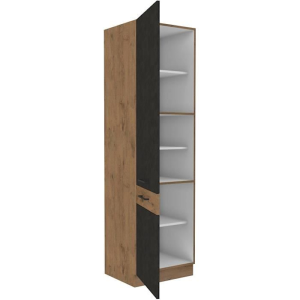 ROCK keittiöpylväs - Melamiini lancelottammilla ja materan harmaalla sisustuksella - 2 ovea + 5 hyllyä - P 60 x S 57 x K 210 cm Lancelot ek och materegrå