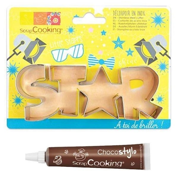 Stjerne kageudstikker i rustfrit stål + chokoladepen