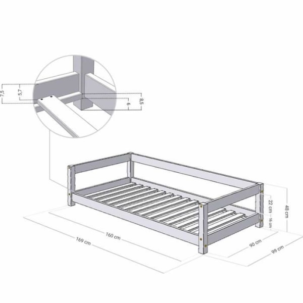 Montessori børneseng massiv træ grå 90 x 160 cm Grå
