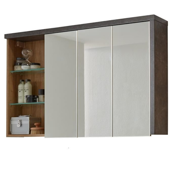 Sættet indeholder badeværelsesmøbler med vask + søjle + spejlskab - L186 x P53 x H198 cm - BAY Ekonomi honung och mörkgrå betong