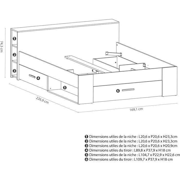 DEMEYERE Moderne perlehvid voksenseng + sengegavl - L 160 x L 200 cm - OXYGEN Pärlvit