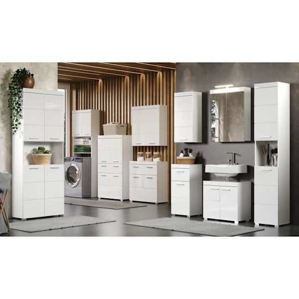 Dobbelt badeværelsesmøbel - 4 døre + 1 niche - B73 x D31 x H190 cm - Hvid - AMANDA