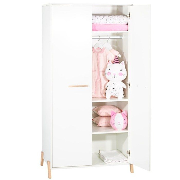 Joy Natural babygarderob - Vit - På ben av naturliga trä - 2 dörrar - Babypris VIT