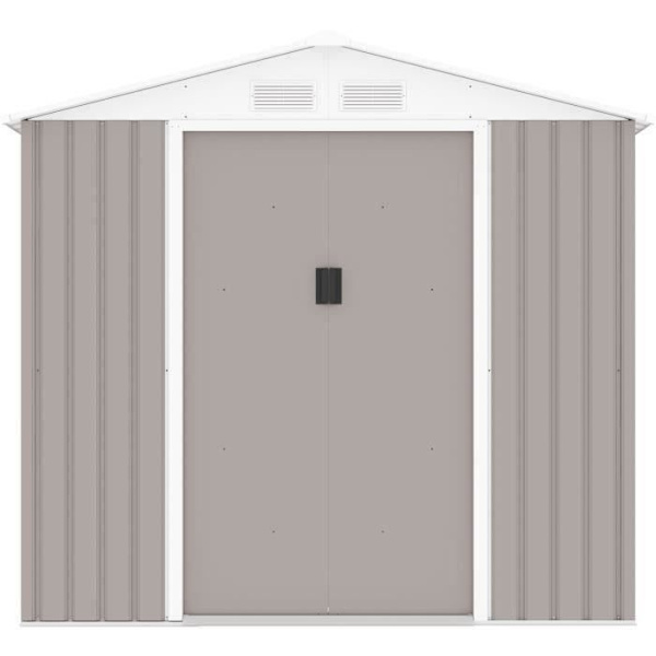 Metallisk trädgårdsskjul 4,07 m² - 213 x 191 x 195 cm - MARS - Ankarpaket ingår, 2 skjutdörrar - Taupe Mol