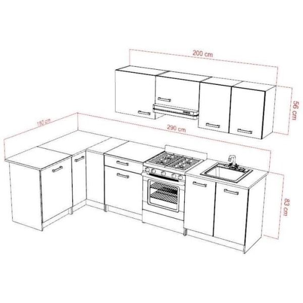 START Komplett hörnkök - Vit melamin - Blank vit polymerfront - L290 x D150 cm - Bänkskiva medföljer - Vit