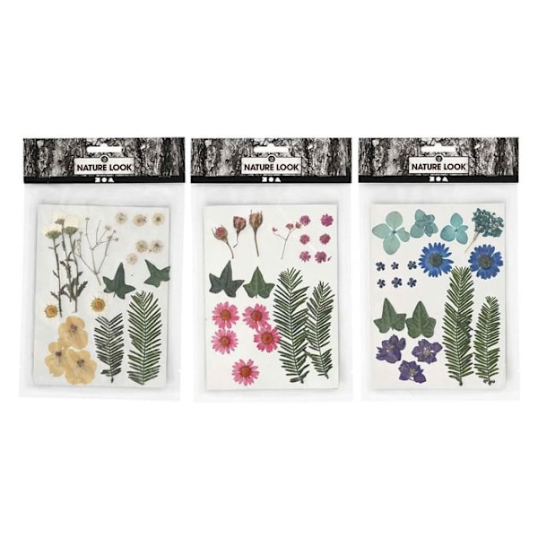 3 buketter torkade blommor - rosa-blå-beige Flerfärgad