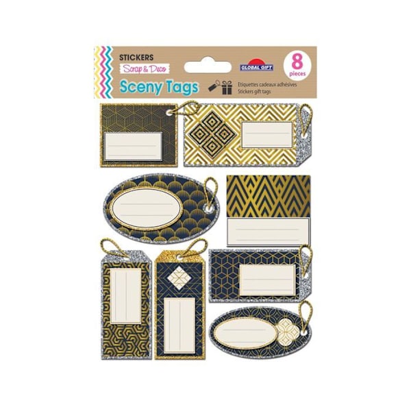 8 självhäftande presentetiketter - Geometrisk - Glitter Flerfärgad