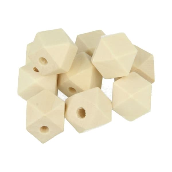 10 POLYGONALA PERLOR - TRÄ - 15 MM - SMYCKEN brun