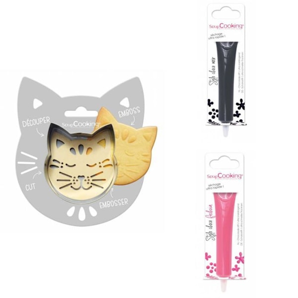 Kattpräglat kakkit + 2 mörk choklad och fuchsia pennor Grå