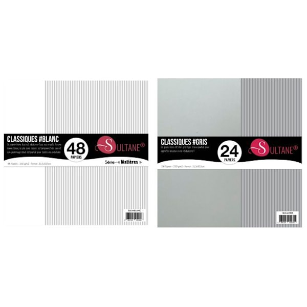 72 hvide + grå scrapbogspapirer - 300g/m² Vit