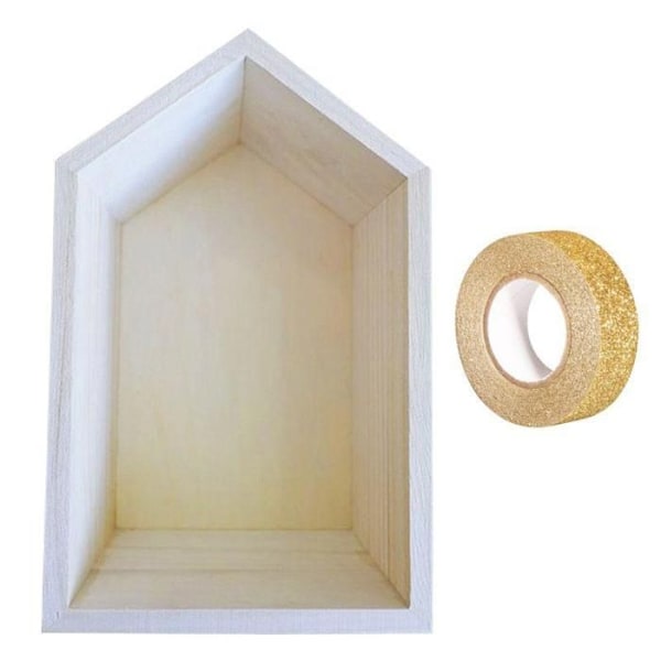 Trähylla hem 22,5 x 14 x 10 cm + guldglittrigt washi-tejp 5 m Beige