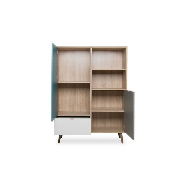 Høj skænk - Sonoma eg, hvid, grå og blå - Skandinavisk stil - CUBA - L 103 x D 40 x H 139 cm Sonoma Ek/Vit/Grå/Blå