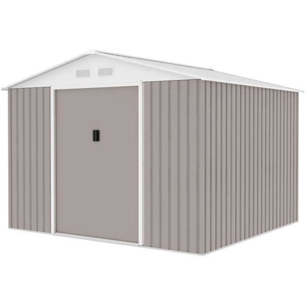 Metallförråd 7,06 m² - 277 x 255 x 202 cm - MERCURE - Inkluderar fästkitt, 2 skjutdörrar - Taupe Mol