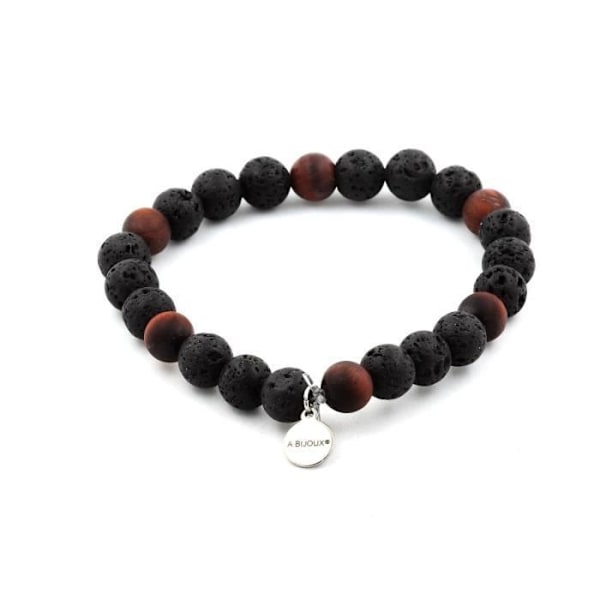 Stenar och mineraler. Lava Beads + Matte Red Tiger's Eye Armband 8 mm. Tillverkad i Frankrike.