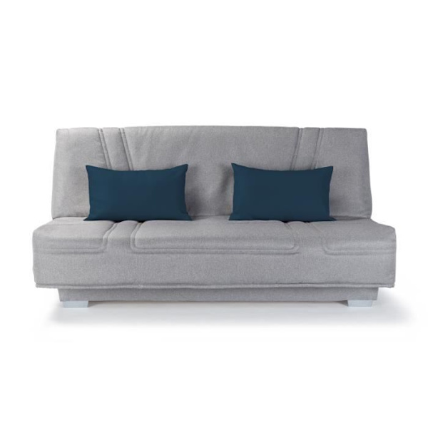 COMFORT BULTEX Click-clack bænksæde - 3 steder - Grå stof + Blå pyntepuder - L193 x Ljusgrå + Blå kuddar