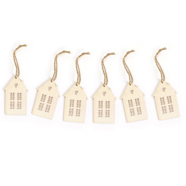 Julepynt i træ - 6 huse Beige