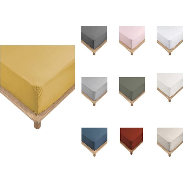 Drap Housse - Percale - Gul - 140x190 cm - Kappe 30 cm - 78 tråde/cm² Antracit