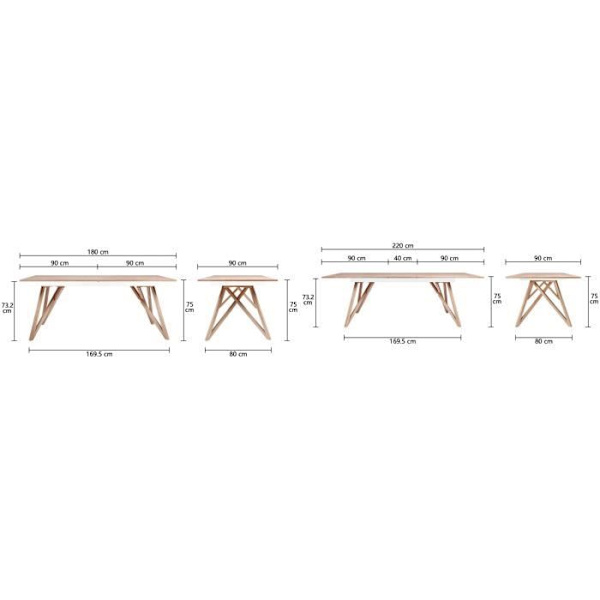 Utdragbart matbord - askfaner - Skandinavisk stil - Sawyer L180 / 220 x D 90 x H 75