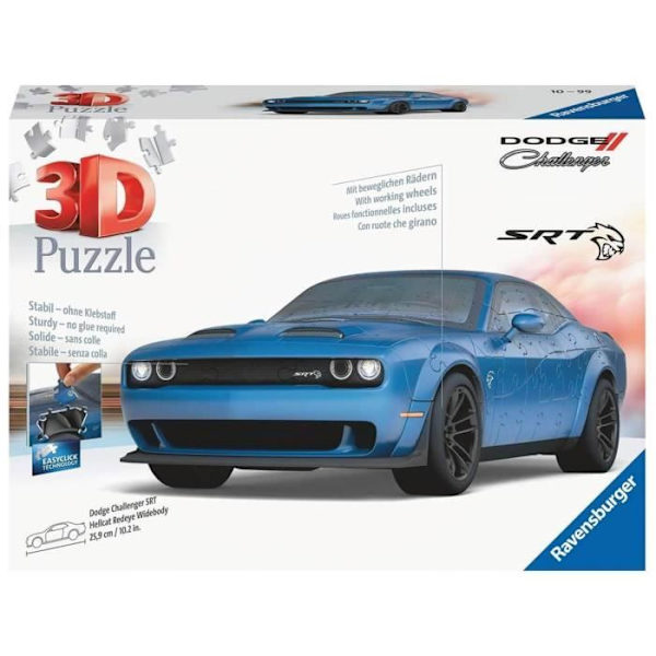 3D Vehicles Puzzle - Dodge Challenger SRT Hellcat Redeye Widebody - 108 numrerade bitar - Ravensburger Blå