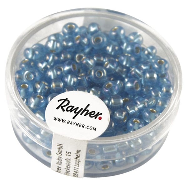 Rocailles a.garnit.argent+Rainbow, ø 4mm, azurblå, kartong 17 g azurblå, honungsgul, 9 andra färger