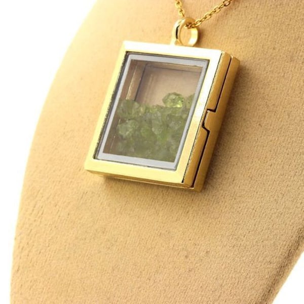 Collier - ABIJOUX - Modèle carré - Péridot brut - Rustfrit stål - Flydende glas Guld