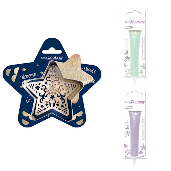 Kit för präglad kex Star + 2 vattengröna och lila chokladpennor Grå