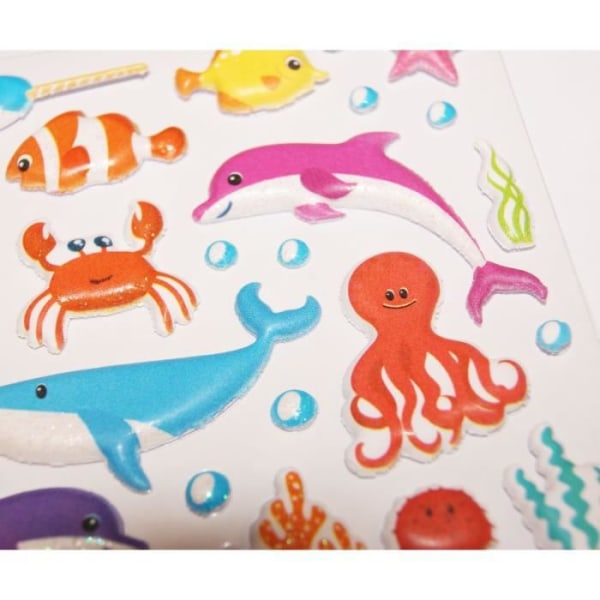 Återanvändbara klistermärken - 3D-relief - Havsdjur - Glitter - Tweeny - Barn - 5 år och uppåt