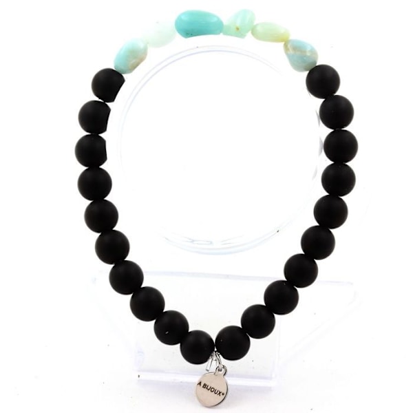 Sten og mineraler. Amazonite Armbånd fra Brasilien + Mat Sorte Onyx Perler 8 mm. Fremstillet i Frankrig. Grön, Svart
