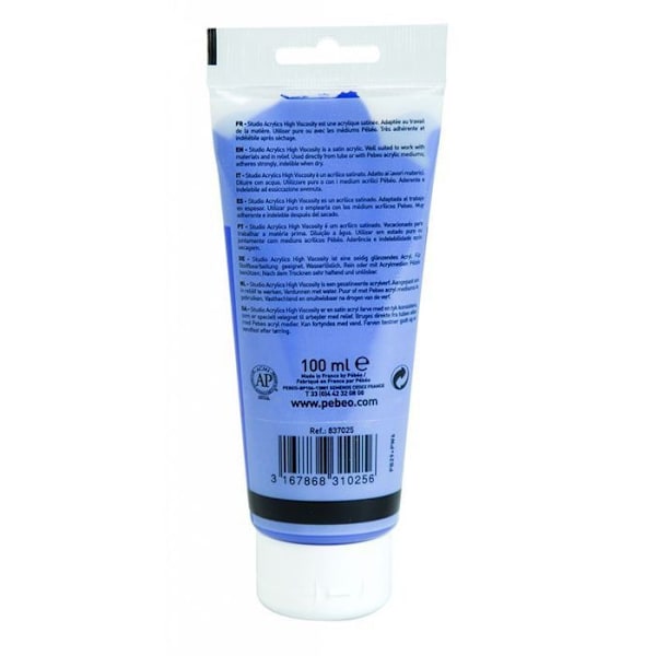Akrylmaling - Pébéo - Studio Acrylics - Ultramarinblå - 100 ml - Satin Ultramarinblå