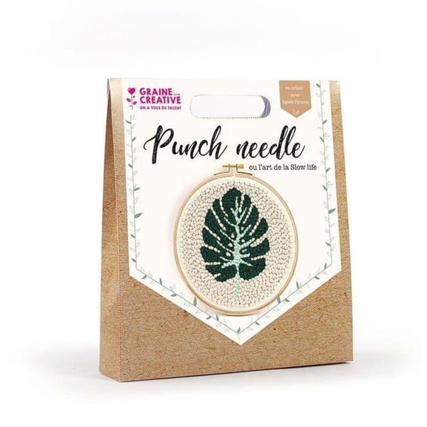 2 punch needle boxes - Tropisk blad Ø 20 cm 3 färger av ull
