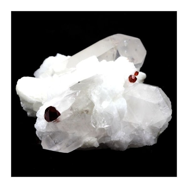 Sten og mineraler. Spessartit Granat, Orthoclase, Quartz. 526,5 øre. Shengus (Shingus), Gilgit-Baltistan, Pakistan. Röd